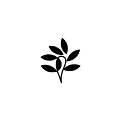 Minimalist Black Leaf Illustration on White Background