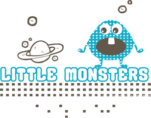 Cute Cartoon Little Monster with Planet