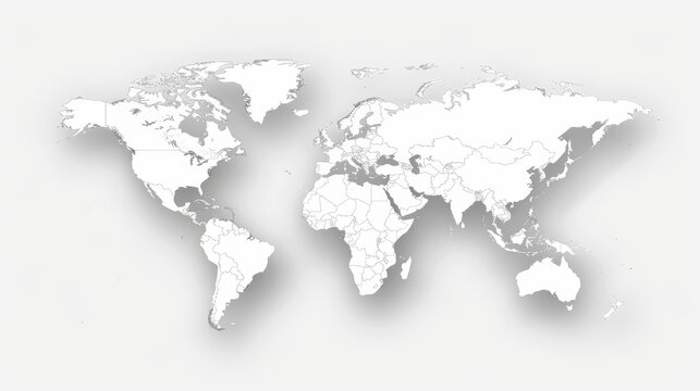 Fototapeta Unlabeled world map borders on a simple, clean white background, ideal for minimalistic design