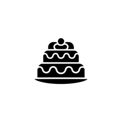 Black Cake Icon on White Background: Celebration, Dessert, Vector Graphic