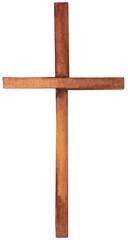 Religious watercolor clipart of a wooden cross, perfect for Easter, Baptism, and First Communion. Ideal for Christian celebrations, invitations, church materials, and Bible-themed designs.