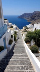 Fototapeta premium A maze of narrow, winding streets between whitewashed houses, leading to a stunning caldera view - historical cobblestone houses