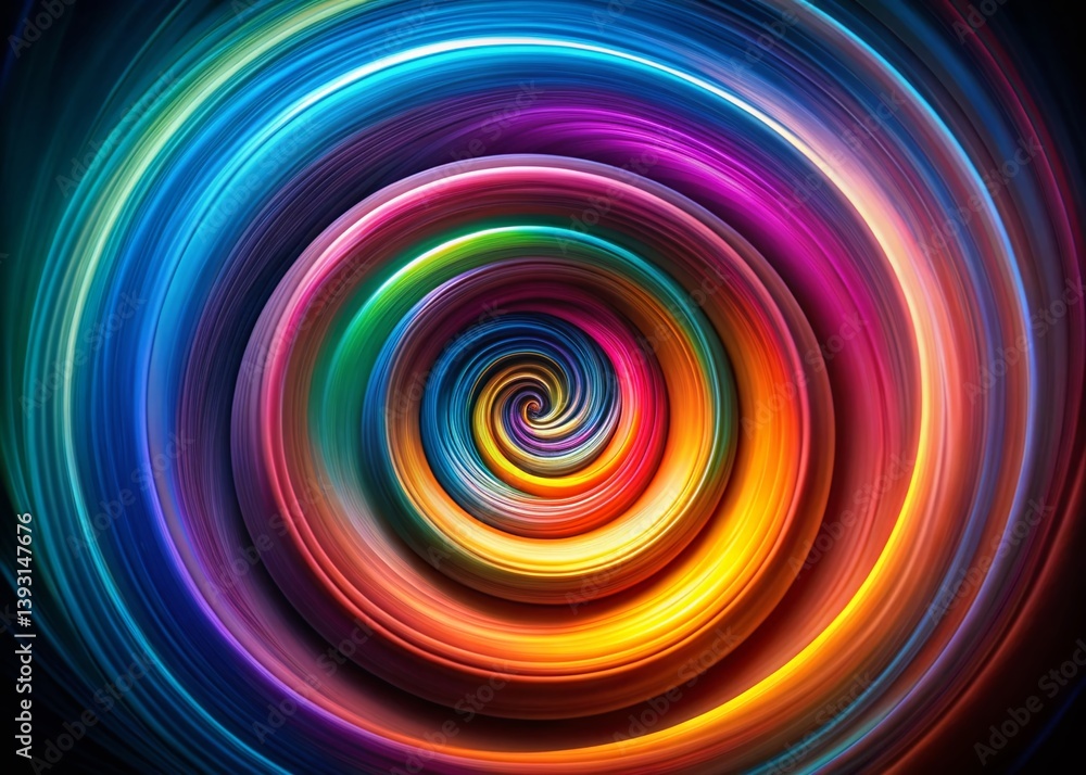 Poster intricate colorful spirals dance against a dark canvas abstract art explores dynamic movement and vi