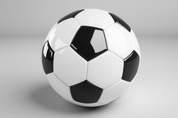 Fototapeta premium A black and white soccer ball with a classic design sitting on a light gray surface in a studio setting