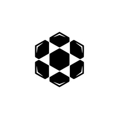 Geometric Starburst Logo Icon, Black & White Hexagon Design