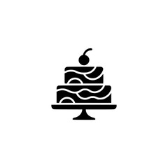 Minimalist Black and White Cake Icon with Cherry, Celebration Concept