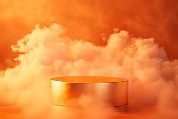 Golden pedestal on a cloud-like background