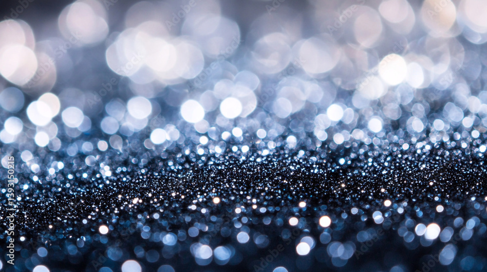 Poster close up of sparkling glitter with bokeh effect in shades of blue and silver tones creating a dreamy