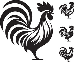 Vector Rooster Silhouette - Bold Black and White Farm Animal Art