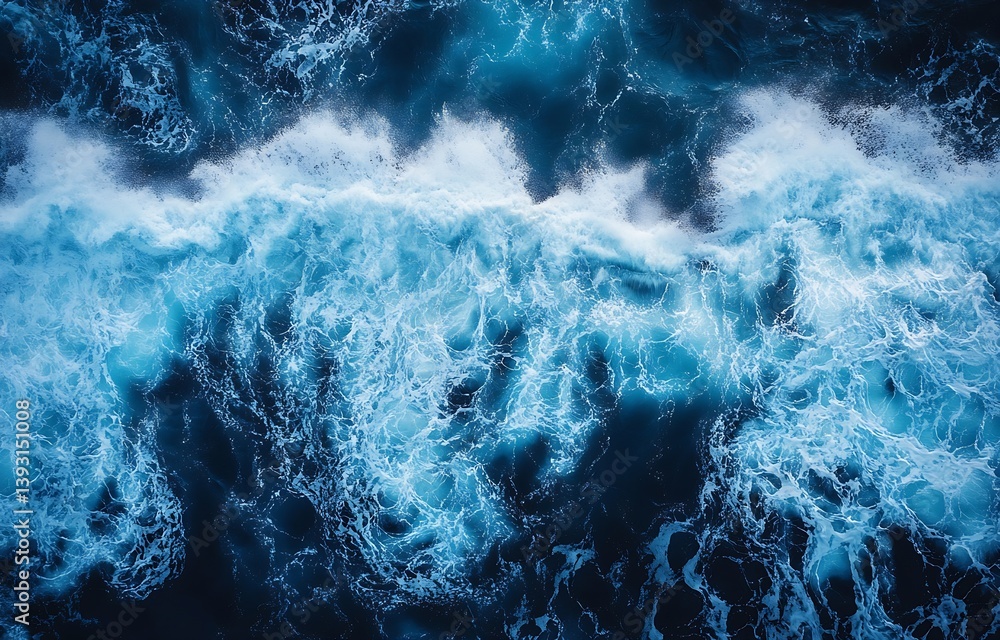 Poster aerial view of ocean waves crashing deep blue sea nature scenery and abstract water texture power : 
