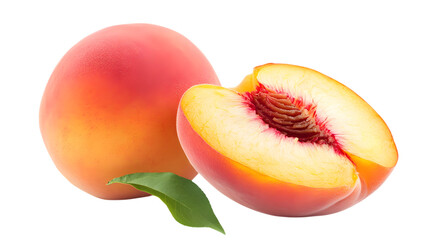Whole peach fruit with slice isolated on white background