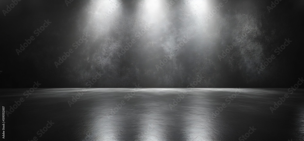 Poster dark concrete room with dramatic spotlight illumination for product showcase and atmospheric backgro