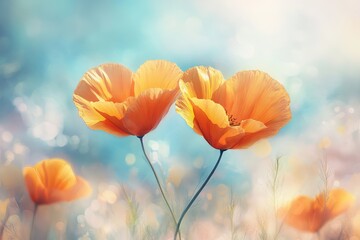 Fototapeta premium Golden Embrace: California Poppies in a Soft Spring Haze