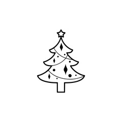 Minimalist Christmas Tree Icon with Ornaments & Star - Black & White