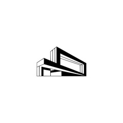 Minimalist Modern Architecture Icon, Black and White Line Art