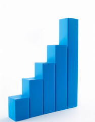 Blue 3D bar graph isolated on white background. Growing business, success and improvement.