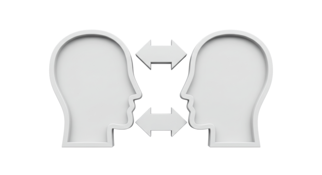 Isolated Two Heads Facing Each Other with Arrows