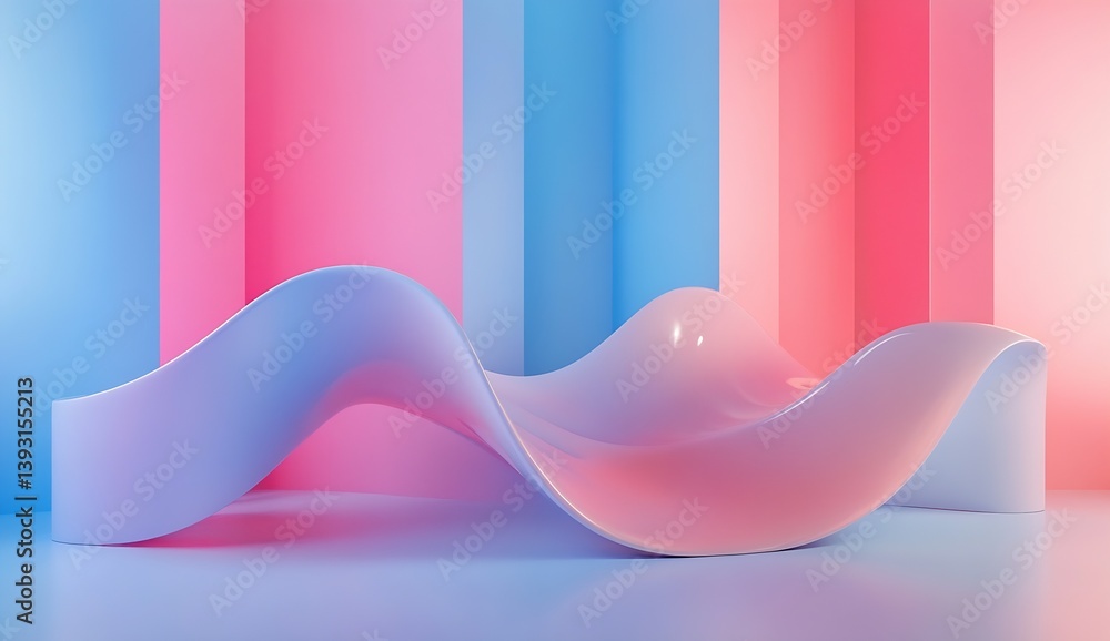 Poster stylish minimalist white wave structure against a colorful pink and blue backdrop for interior desig