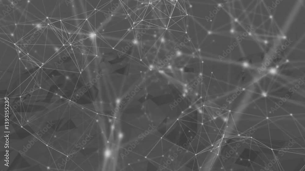 Poster animation showing glowing connections over geometric shapes in grayscale network