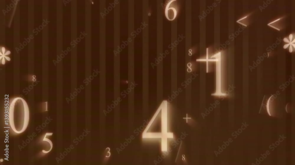 Poster Creating dynamic pattern, animation of floating numbers and symbols on dark background