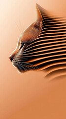 Stylized cat profile with flowing lines on a warm background