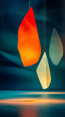 Hanging light fixtures illuminating calm blue background