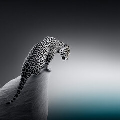 Naklejka premium Jaguar looking down from a rocky edge