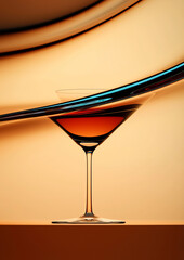 Elegant glass of amber drink against smooth abstract background