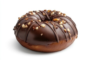 Obraz premium Delicious Chocolate Donut with Nut Topping Isolated on White Background