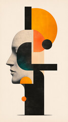 Profile silhouette with abstract shapes and colors