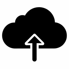 Cloud Upload black silhouette icon on white background