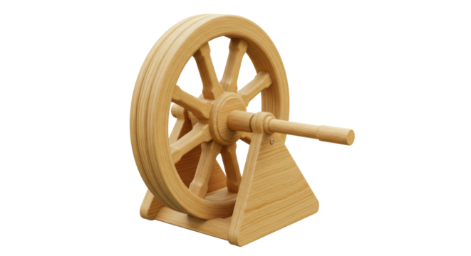 Isolated Wooden Spinning Wheel