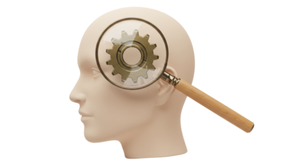 Isolated Magnifying Glass Over Head with Gear