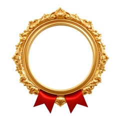 Golden antique frame with a gold medal and ribbon