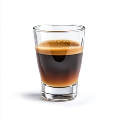 Shot glass filled with espresso showcasing rich isolated on white background