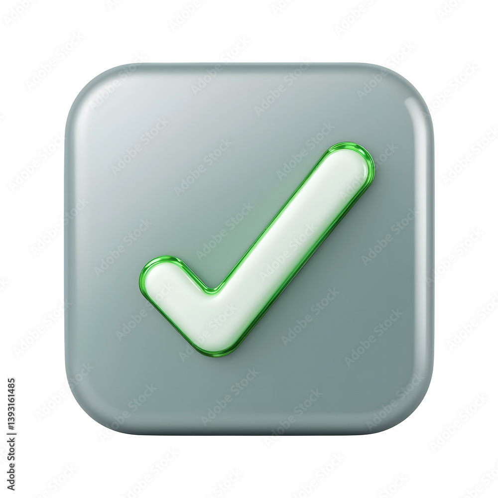 Aufkleber green 3d button with a check mark icon symbolizes a correct choice or approved solution