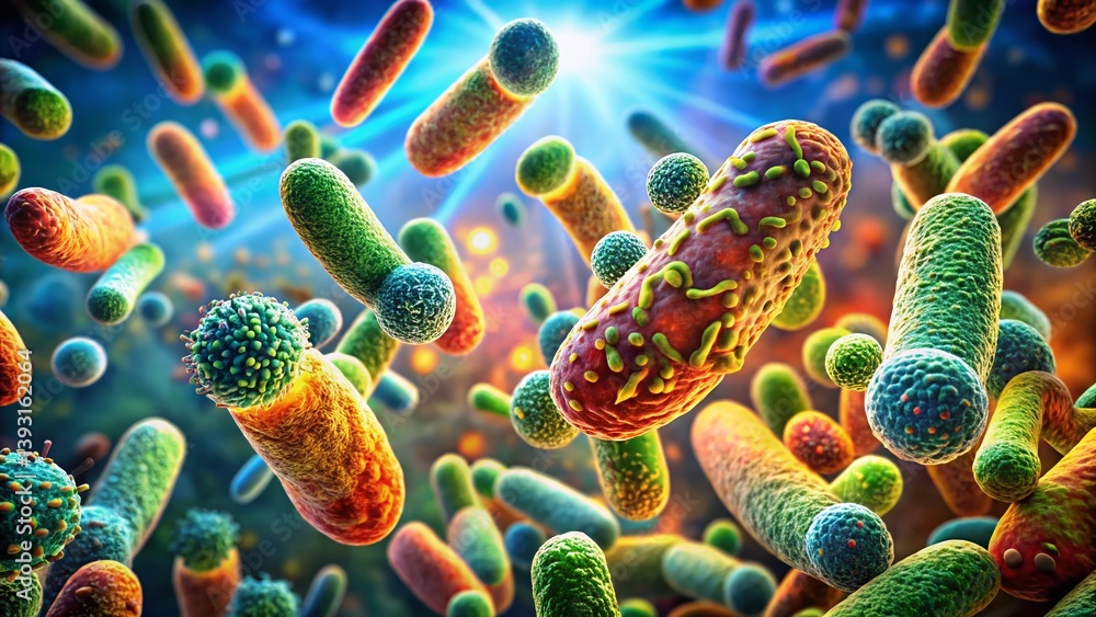 Poster exploring the intricate world of superbugresistant bacteria a microscopic closeup