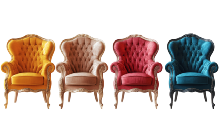 Set of decorative luxury designer armchairs isolated on white background