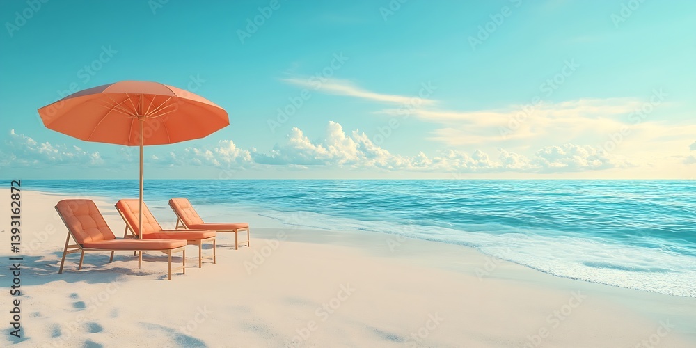 Aufkleber serene beach escape with umbrella and chairs turquoise water and sky calm ocean view on tropical sum
