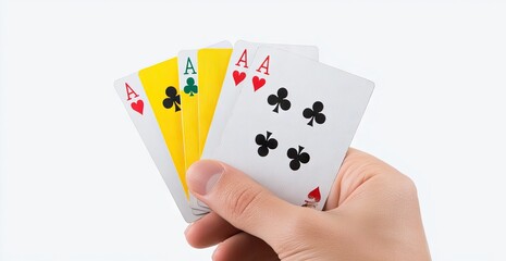 Hand holding four aces and one other card