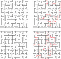 Maze Puzzle With Solution Concept Visual Game With One Completed Path