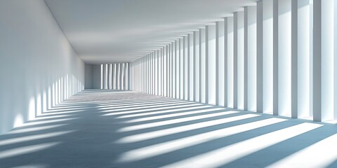 Obraz premium Hallway Corridor with Sunlight and Shadow Strips Modern Architecture Building Design Interior Perspective : Generative AI