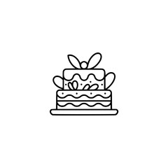 Minimalist Cake Icon: Line Art Celebration, Birthday, Wedding