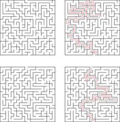 Square Maze Puzzle With Solution Path Illustration For Kids Education And Challenge