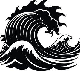 Naklejka premium Stormy Waves Crashing Silhouette Vector | Ocean, Sea & Nature Elements Clipart