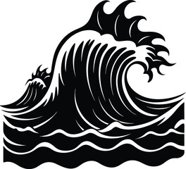 Stormy Waves Crashing Silhouette Vector | Ocean, Sea & Nature Elements Clipart