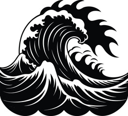 Stormy Waves Crashing Silhouette Vector | Ocean, Sea & Nature Elements Clipart