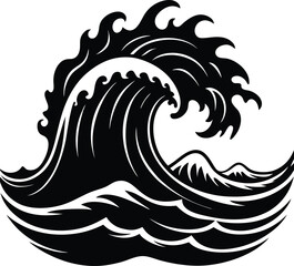 Stormy Waves Crashing Silhouette Vector | Ocean, Sea & Nature Elements Clipart