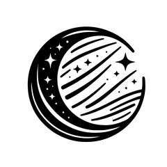 Celestial Crescent Moon and Stars in Minimalist Black and White