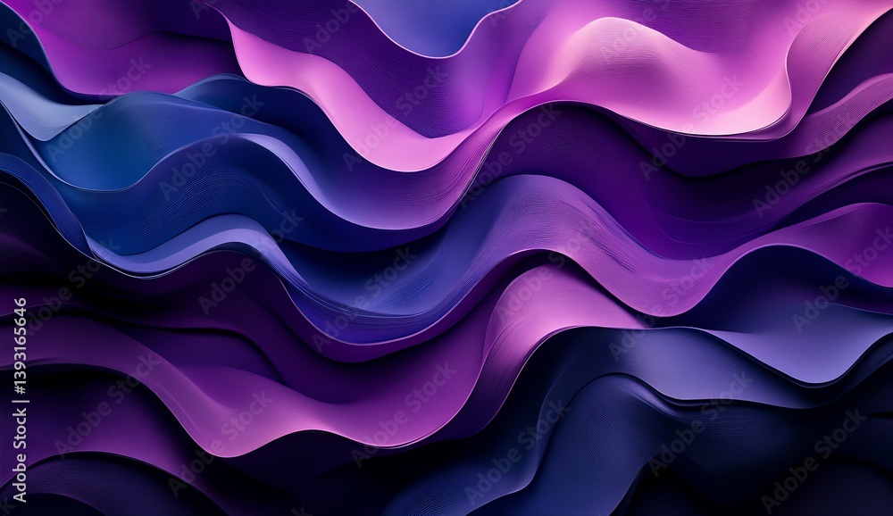 Aufkleber vibrant layered wave design featuring rich purples and blues flowing elegantly across a dark canvas 